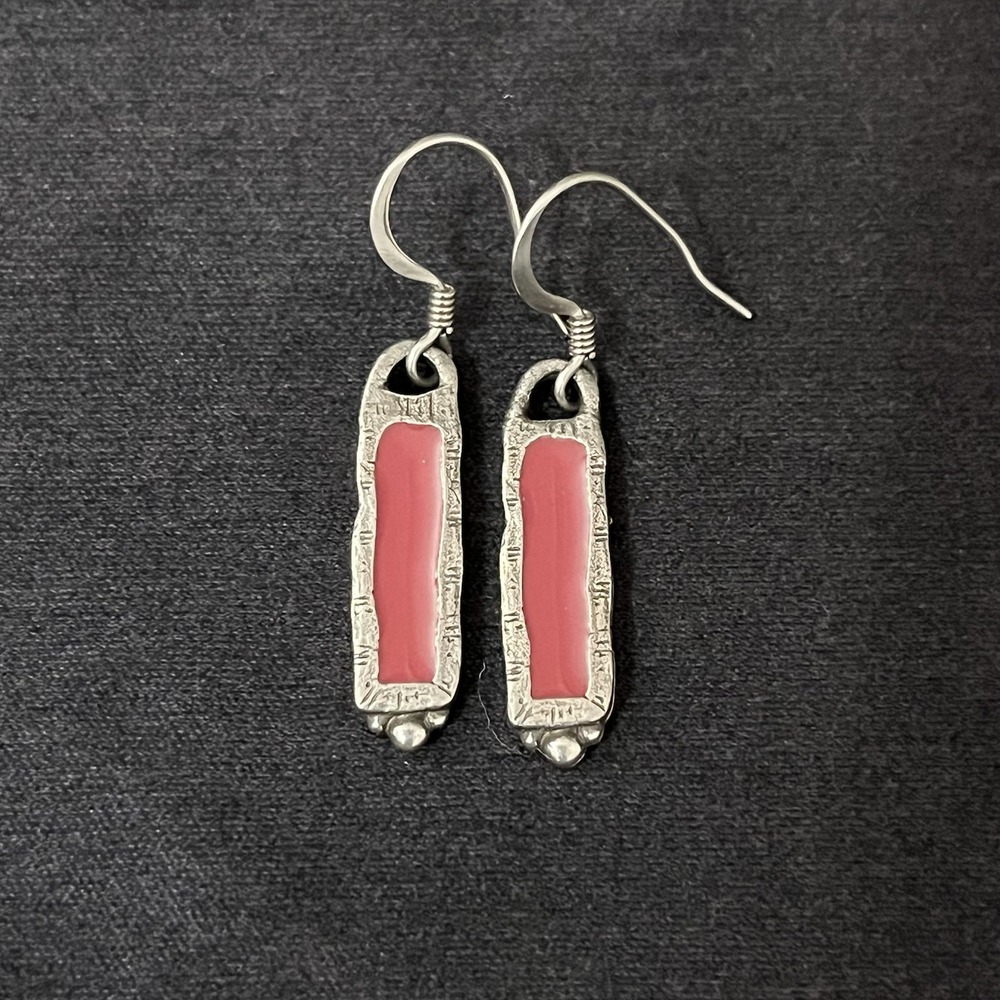Danforth Pewter Signed Aspire Dangle Drop Earrings In Red 1" High Minimalist